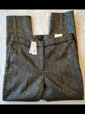 White House Black Market Jacquard Gunmetal & Black Slim Ankle Pants Size 8R NWT
